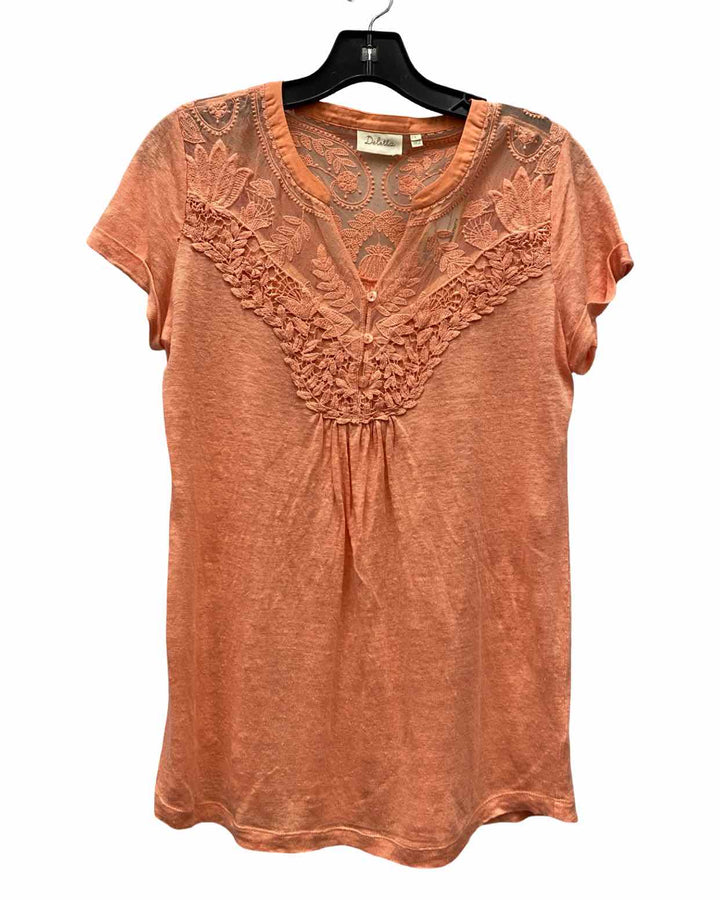 Deletta Size S Pink Linen Short Sleeve Shirts
