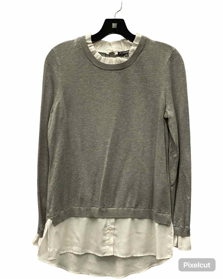 Adriana Papell Size L Gray White Long Sleeve Shirts
