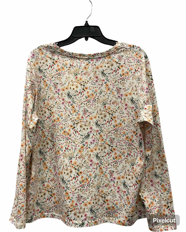 Lands End Size XL White Multi Flowers 100% cotton Long Sleeve Shirts
