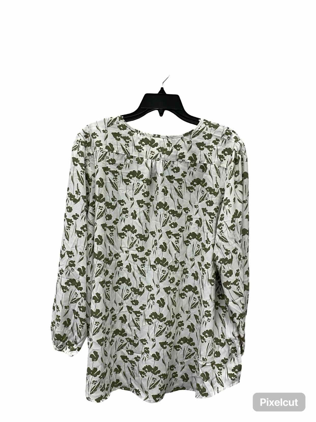 fun2fun Size 2X White Green Floral Long Sleeve Shirts