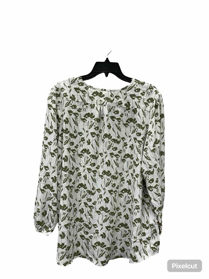 fun2fun Size 2X White Green Floral Long Sleeve Shirts