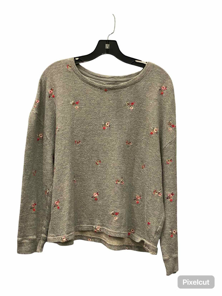 Coldwater Creek Size L Gray Floral 100% cotton Sweater