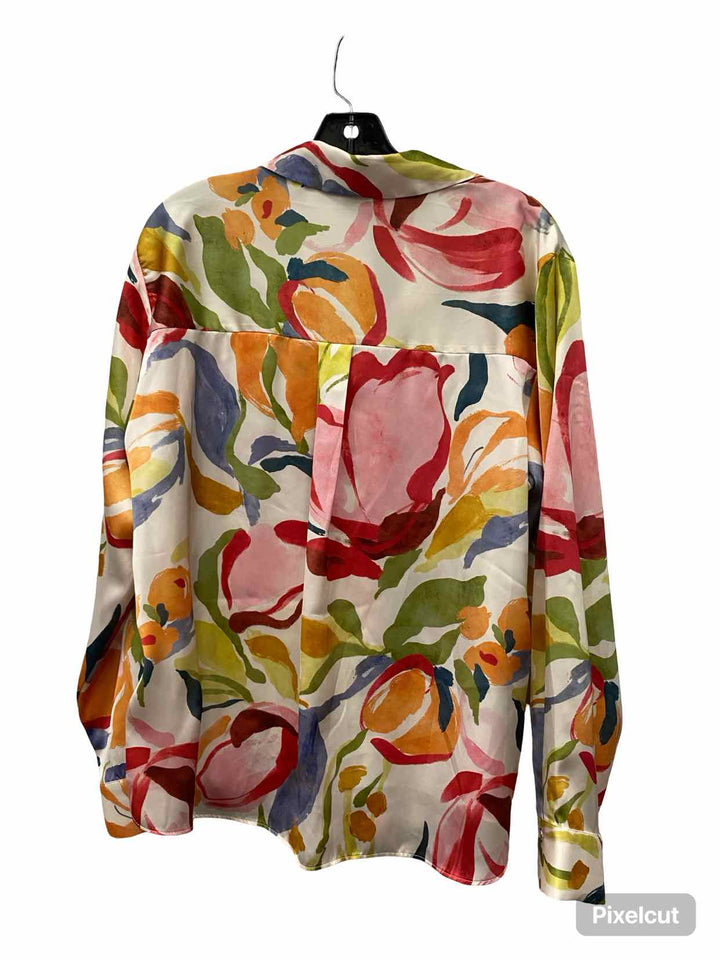 ZARA Size M White Multi Print Long Sleeve Shirts