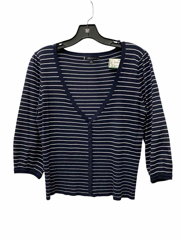 Anne Klein Size M Navy White Striped Long Sleeve Shirts