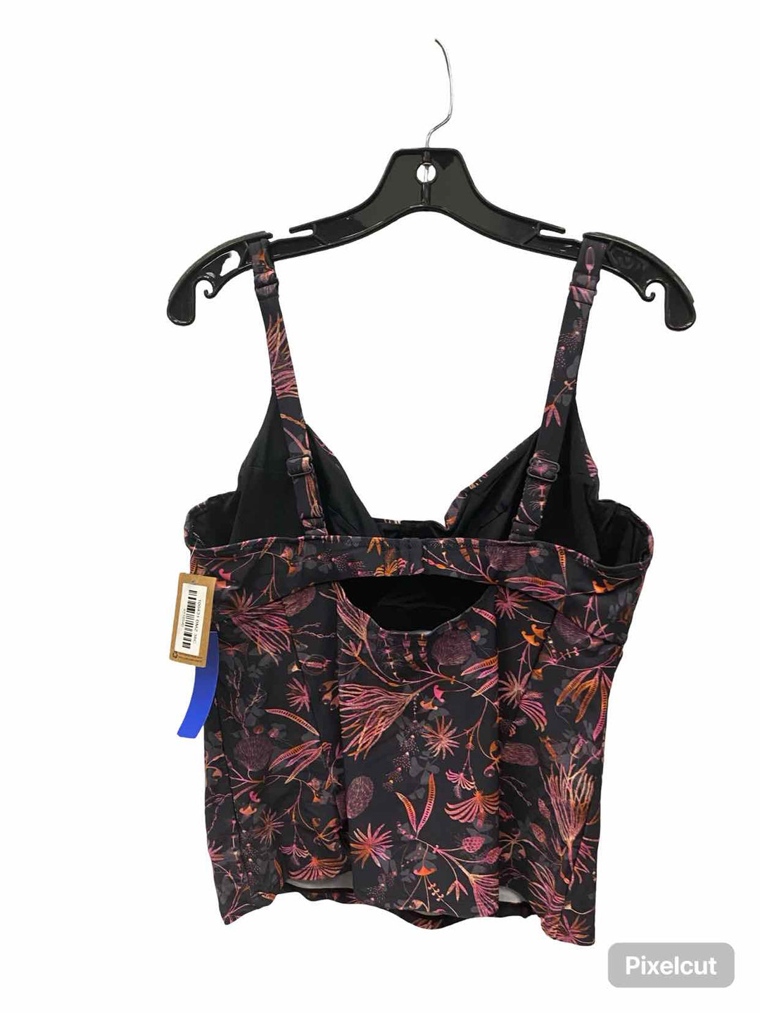 Title Nine Size 38C Black Pink Floral Swimsuit Top