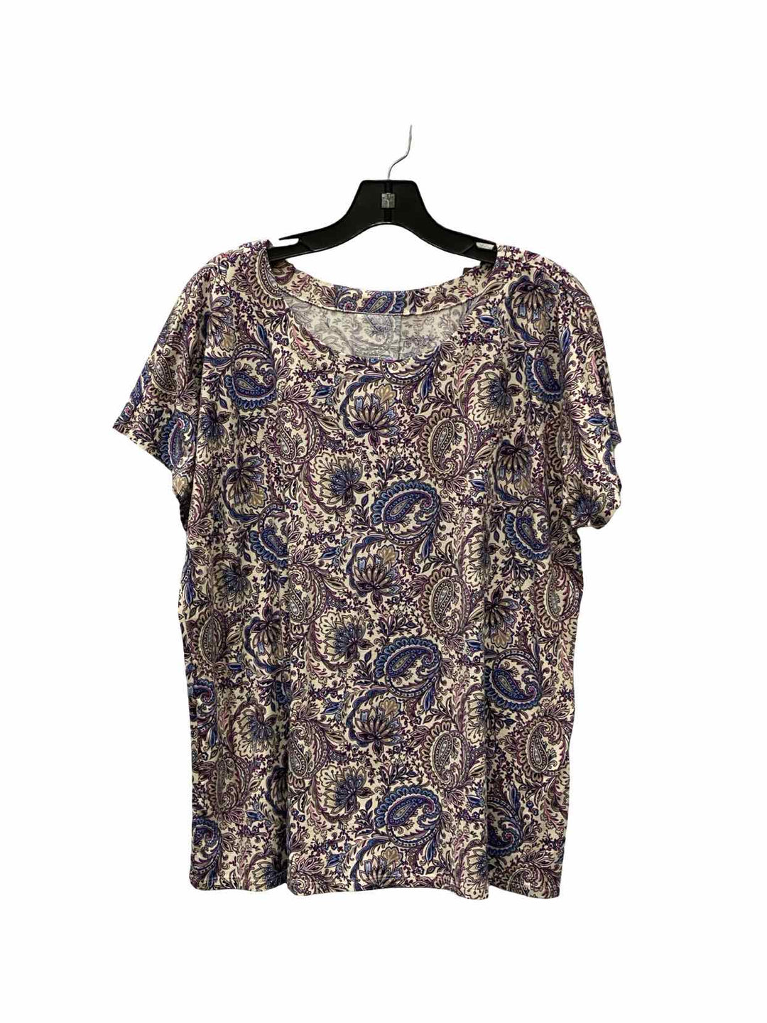 J Jill Size L Blue Purple Print Short Sleeve Shirts