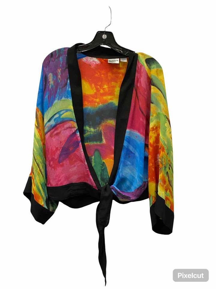 Chico's Size 0(4) Multi-Color Print 100% silk Long Sleeve Shirts