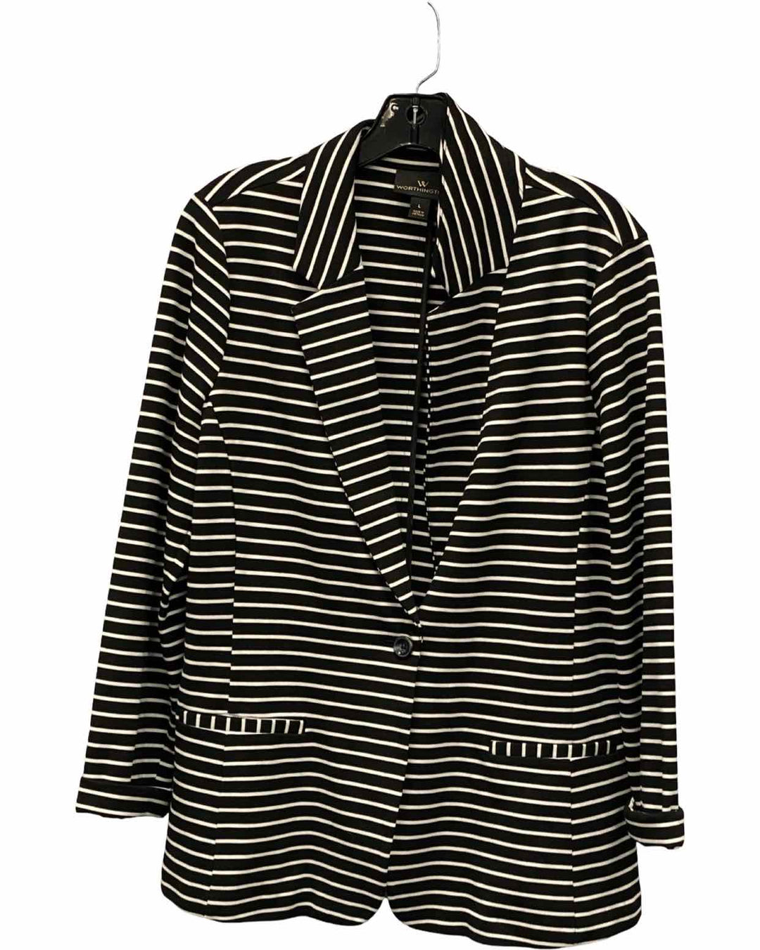 Worthington Size L Black White Striped Blazer