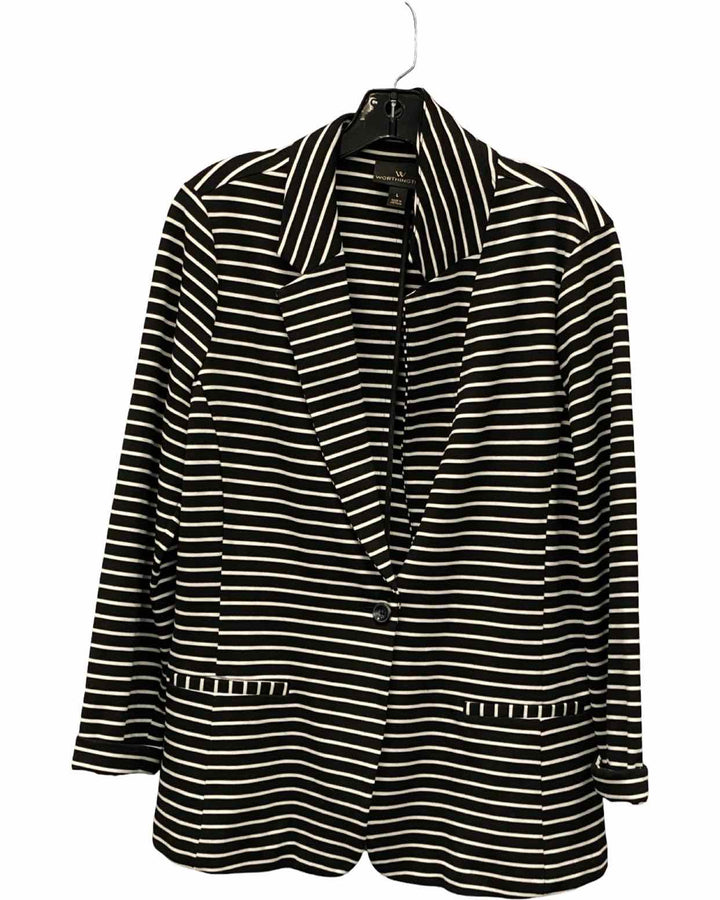 Worthington Size L Black White Striped Blazer