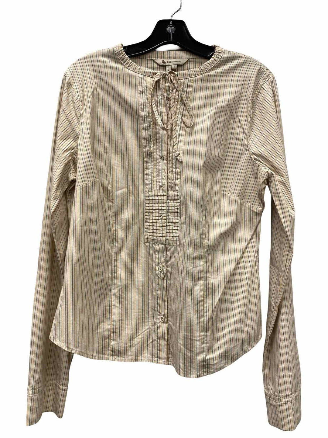 BCBG Size 12 Beige Striped Long Sleeve Shirts