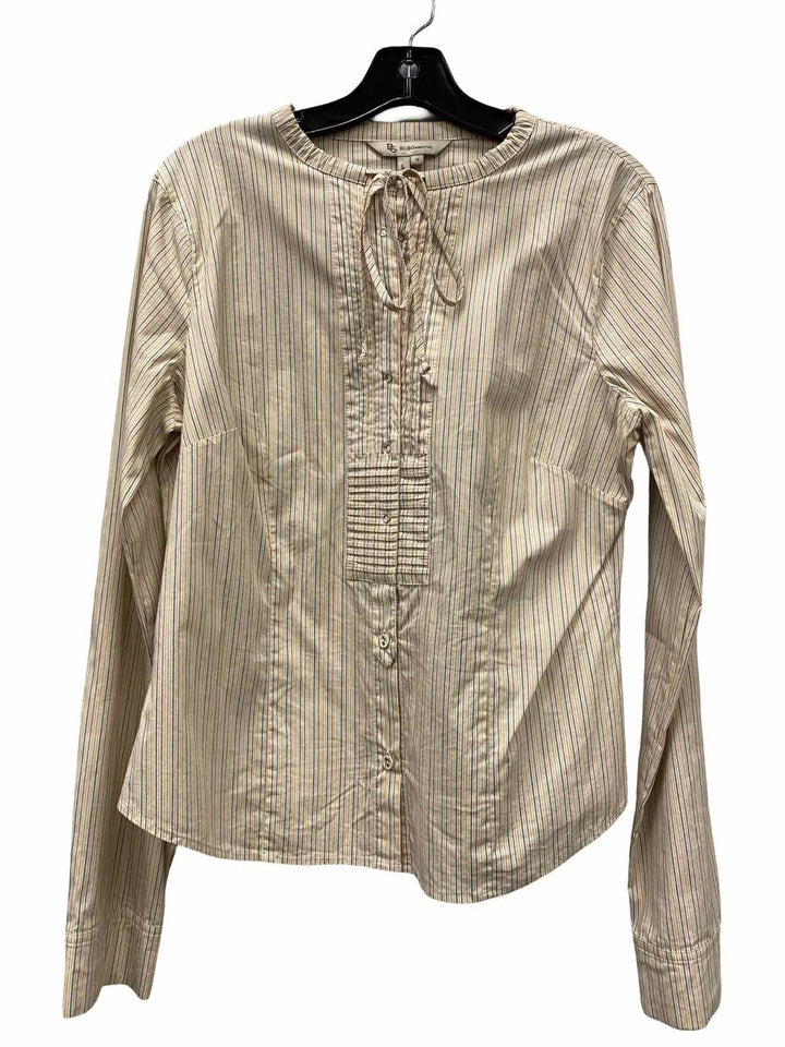 BCBG Size 12 Beige Striped Long Sleeve Shirts