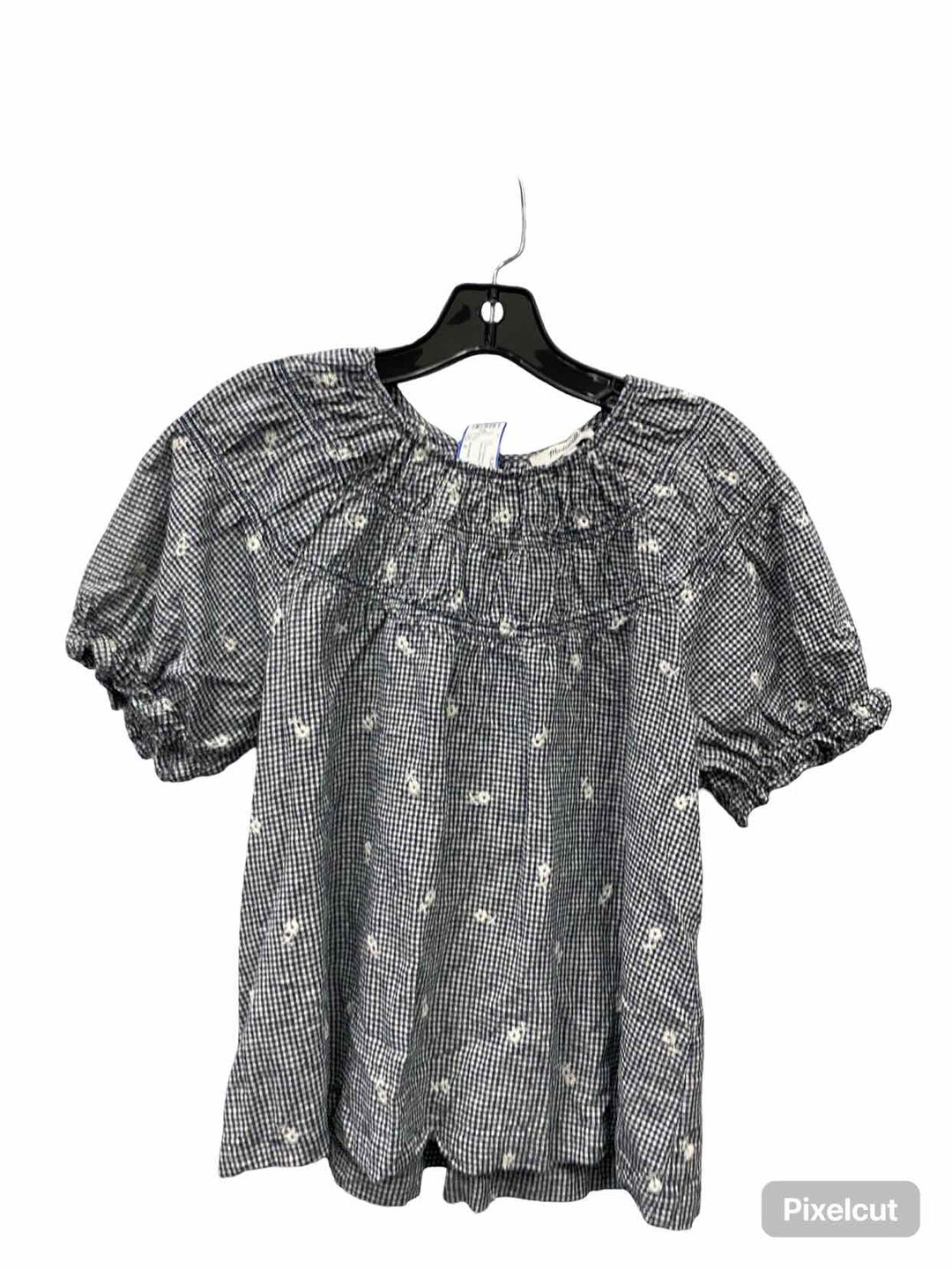 MadeWell Size M Navy White Plaid 51% Linen Short Sleeve Shirts