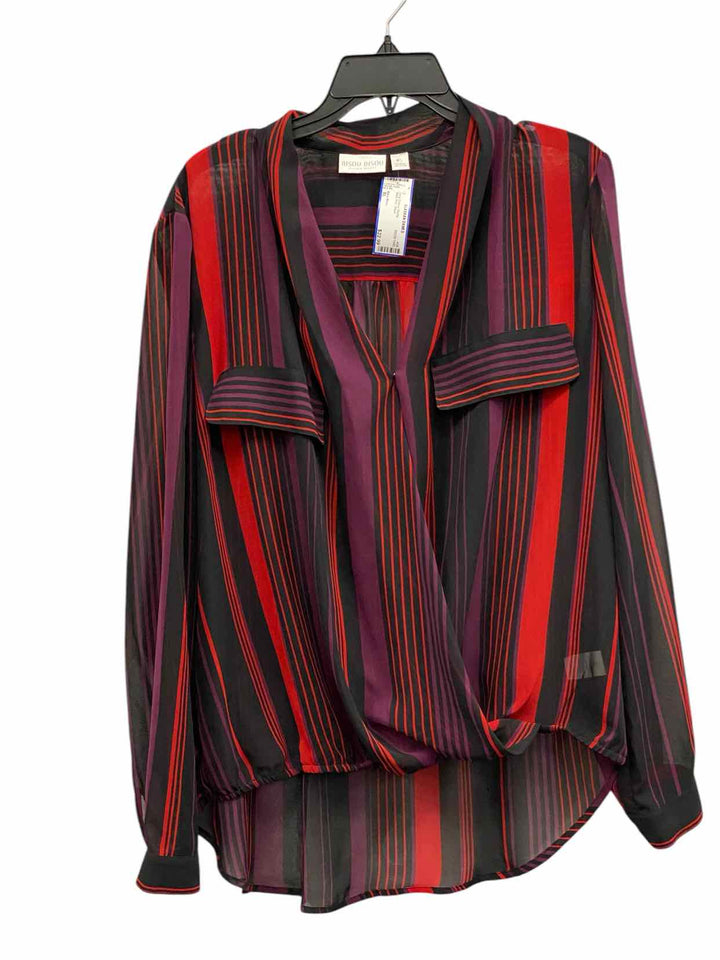 Bisou Bisou Size XL Black Red Stripe Long Sleeve Shirts