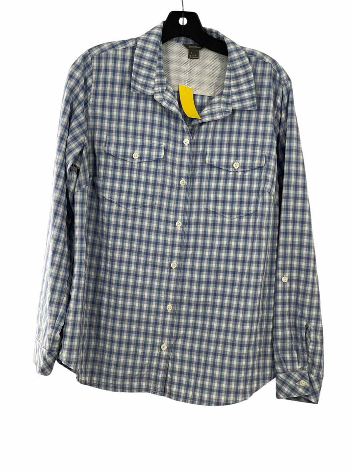 Eddie Bauer Size L Blue White Plaid Long Sleeve Shirts