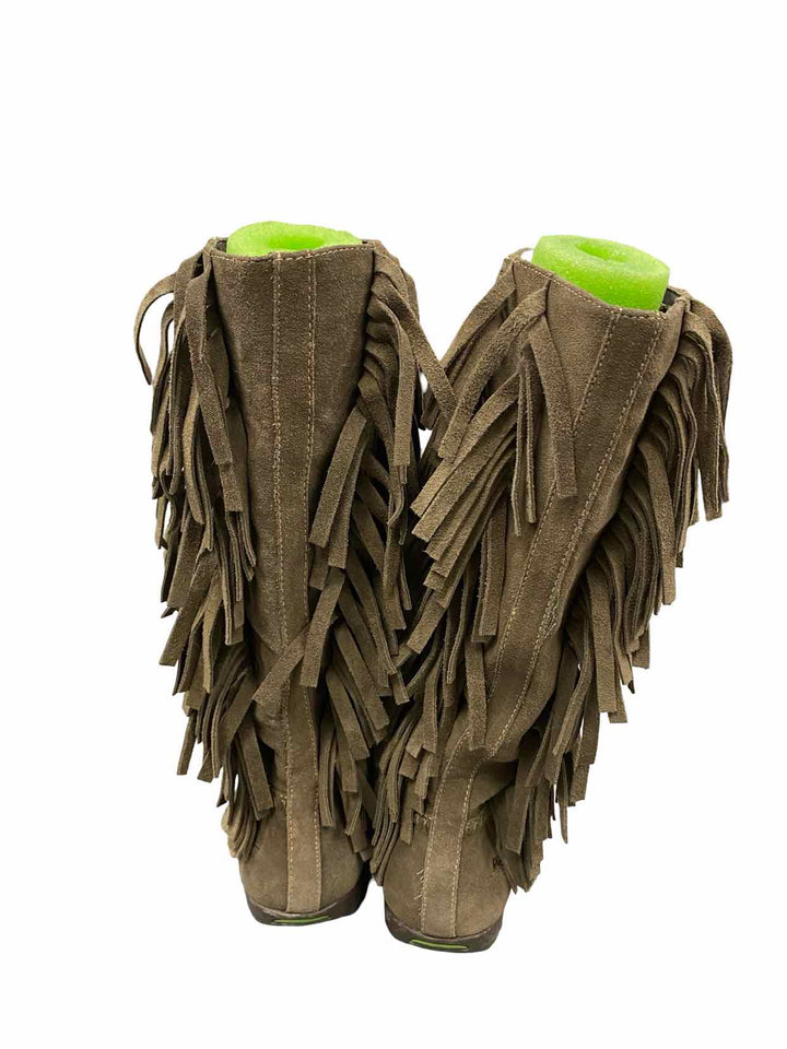 Earth Shoe Size 8.5 Brown Suede Caribou Fringe Western Tribal Pull Boots(knee)