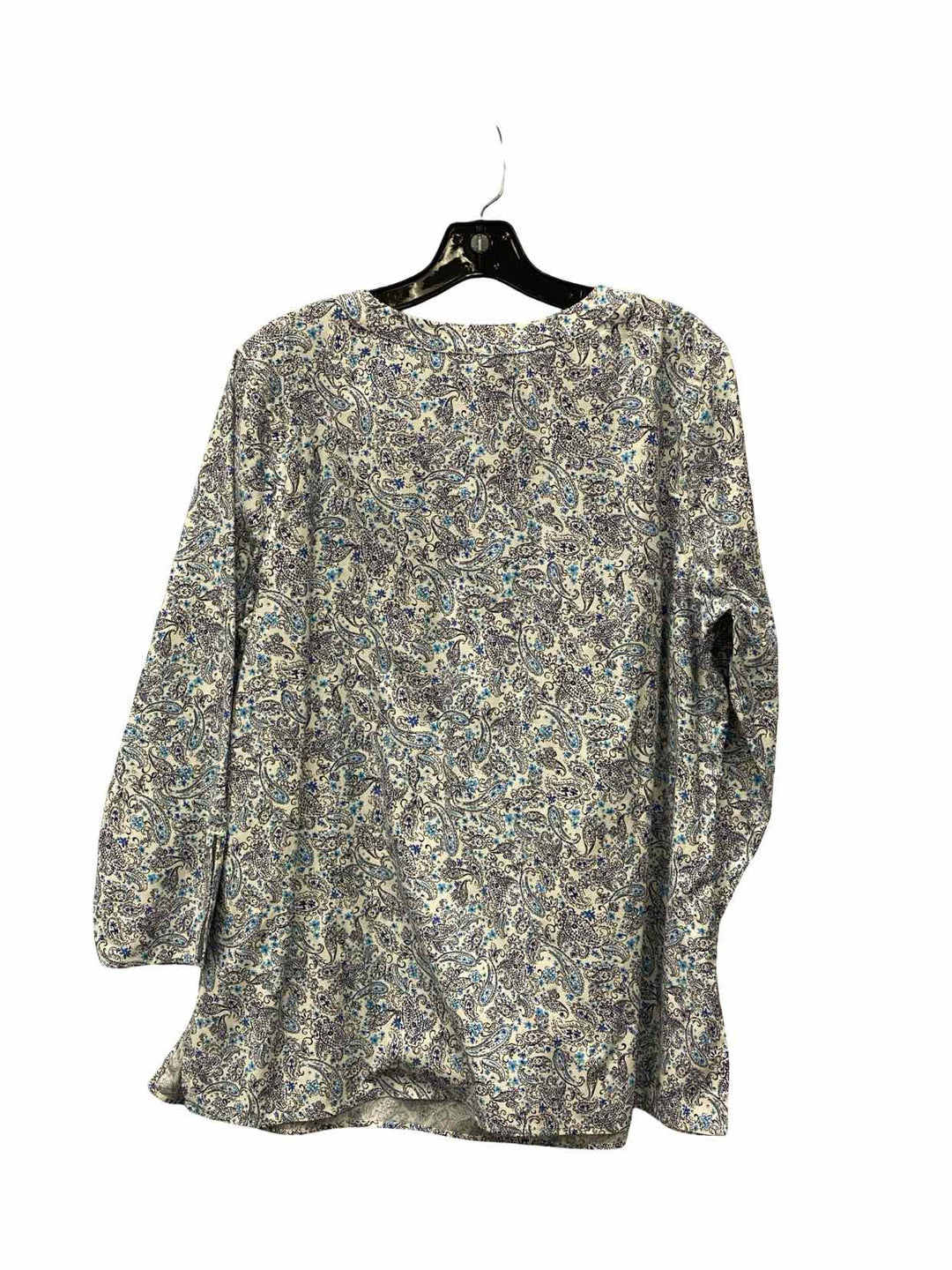 J Jill Size L Blue White Print Long Sleeve Shirts