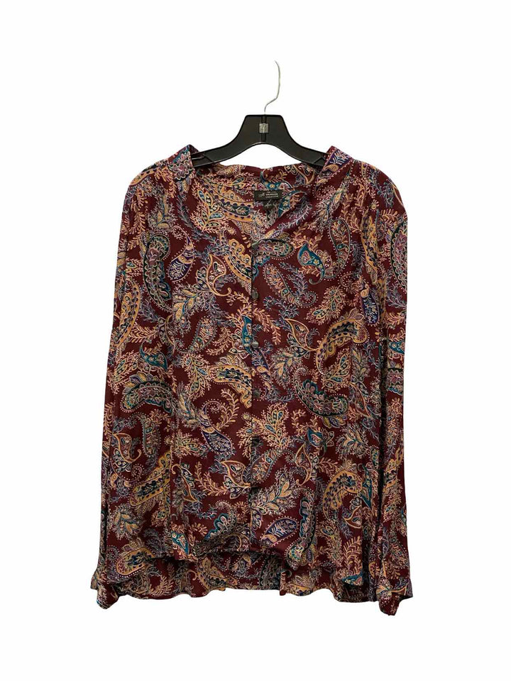 J Jill Size L Purple Print Rayon Long Sleeve Shirts