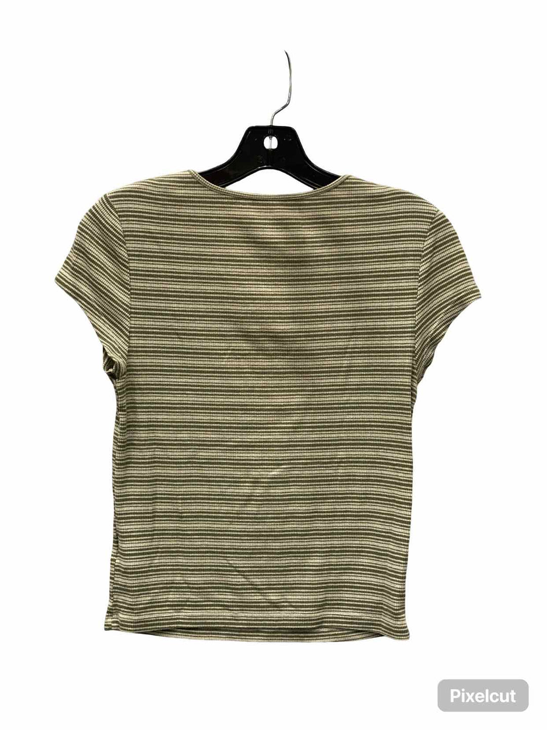 American Eagle Size M Green Striped Short Sleeve Shirts