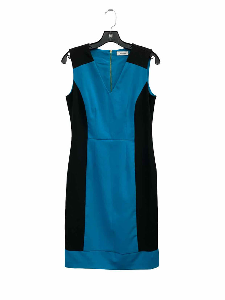 Calvin Klein Size 8 Aqua Black Dress