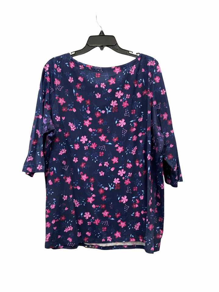 Women Within Size 1X Blue Pink Floral Short Sleeve Shirts