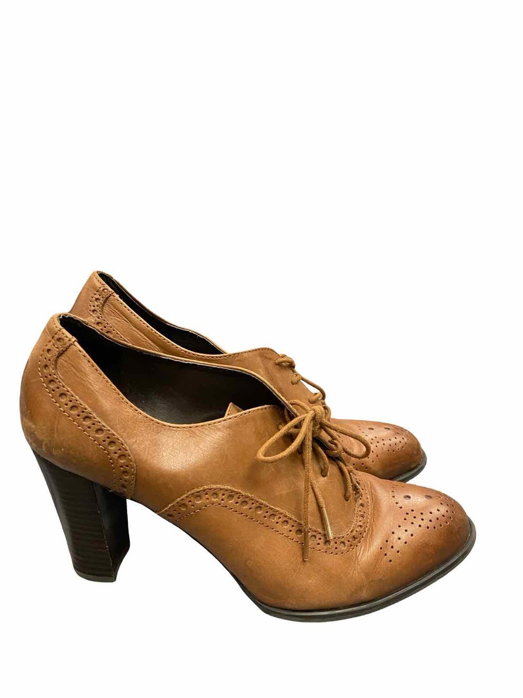 Franco Sarto Shoe Size 9.5 Brown Leather Oxford Brogue Lace-Up Heels