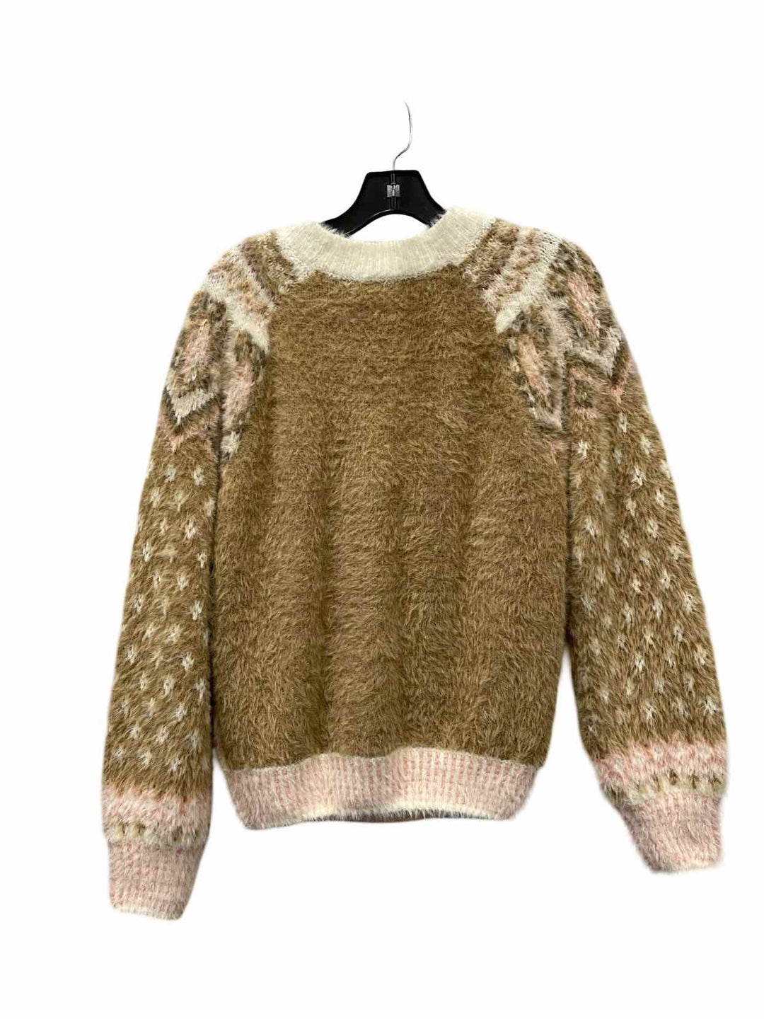 All in Favor Size S Cream Brown Print Sweater