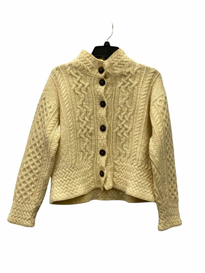 Carraig Donn Size S/M Beige Cable Knit 100% Wool Sweater