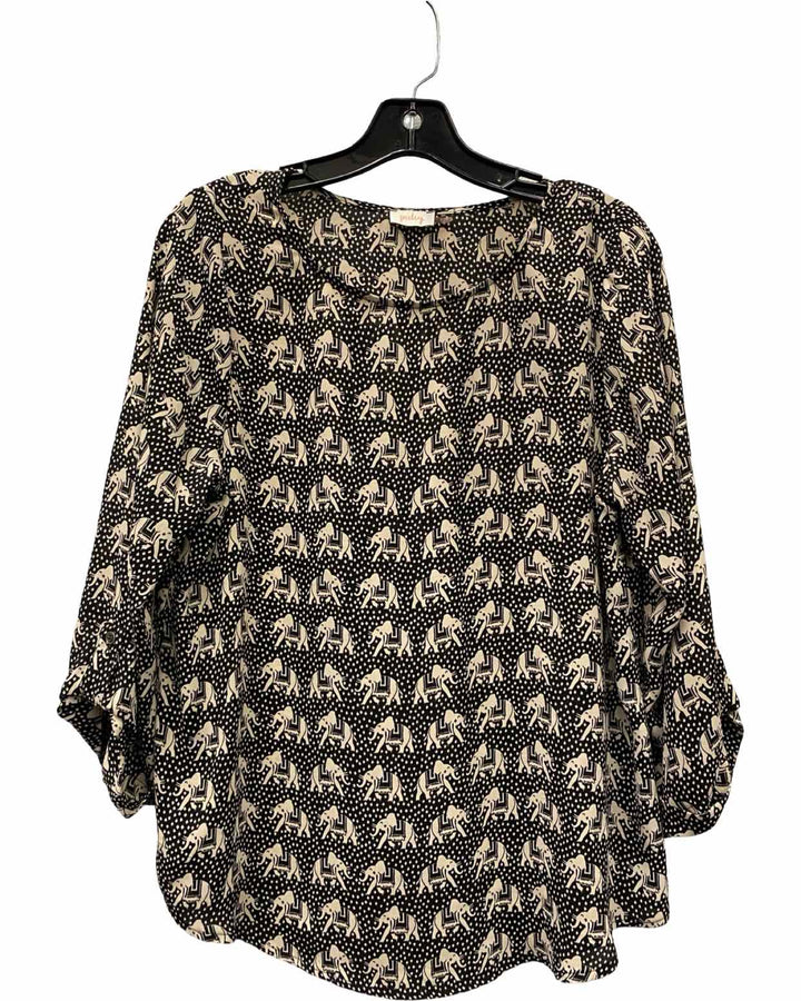 Pixley Size M Black Beige Elephants Long Sleeve Shirts