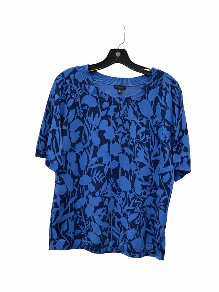 Talbots Size L Blue Leafy Cotton & Rayon blend Short Sleeve Shirts
