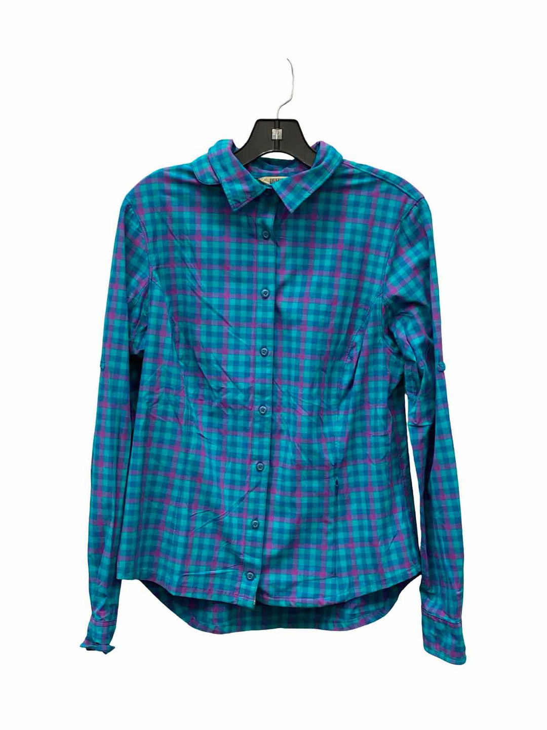 Duluth Trading Size M Turquoise Purple Plaid Long Sleeve Shirts