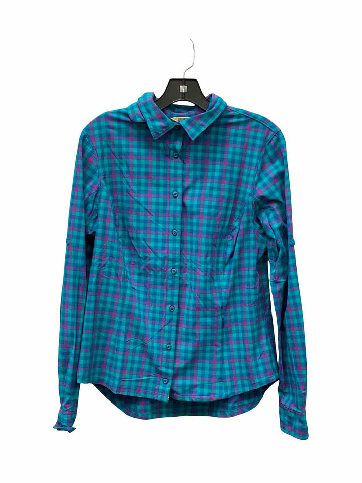 Duluth Trading Size M Turquoise Purple Plaid Long Sleeve Shirts