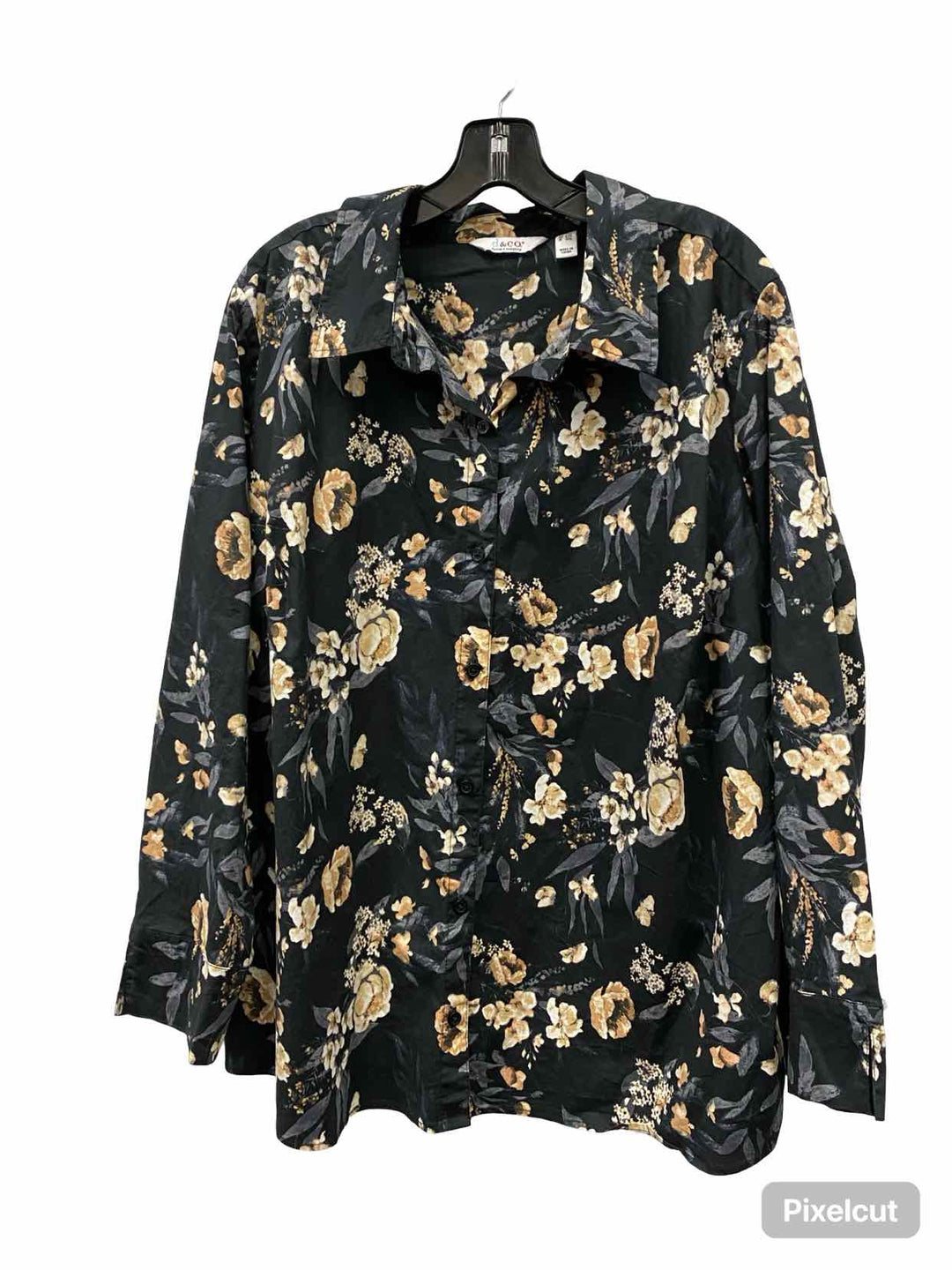 D&Co. Size 2X Black Multi Floral Long Sleeve Shirts