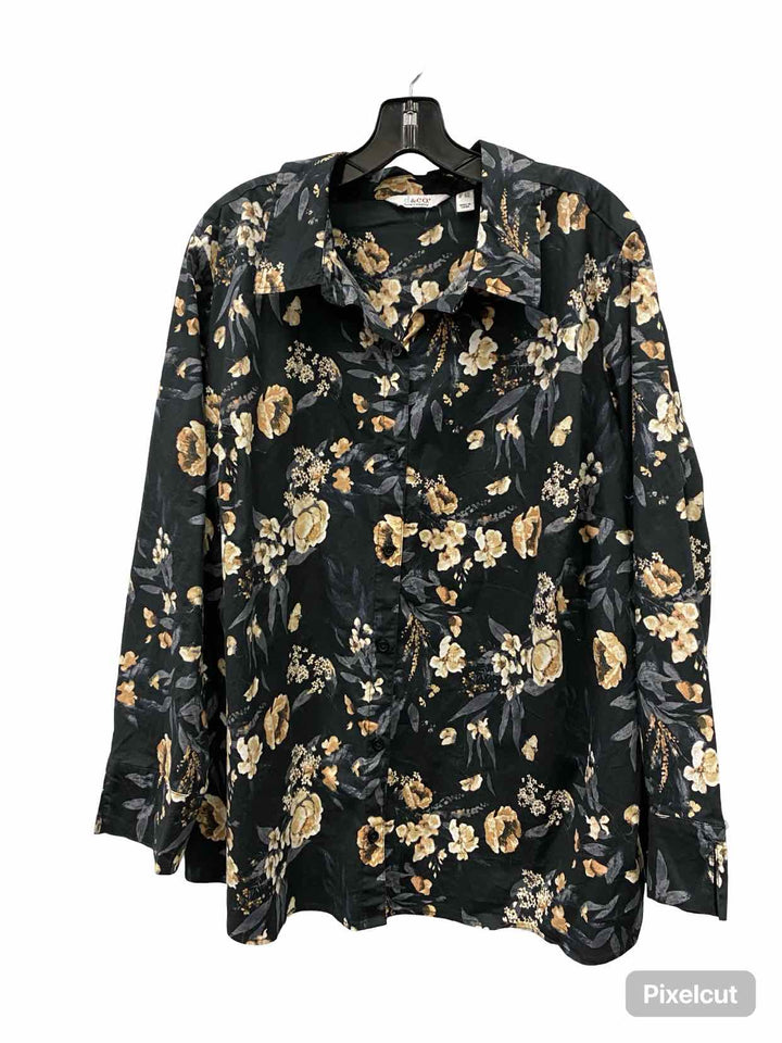 D&Co. Size 2X Black Multi Floral Long Sleeve Shirts