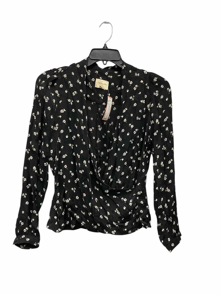 Sezane Size XL Black White Floral Long Sleeve Shirts