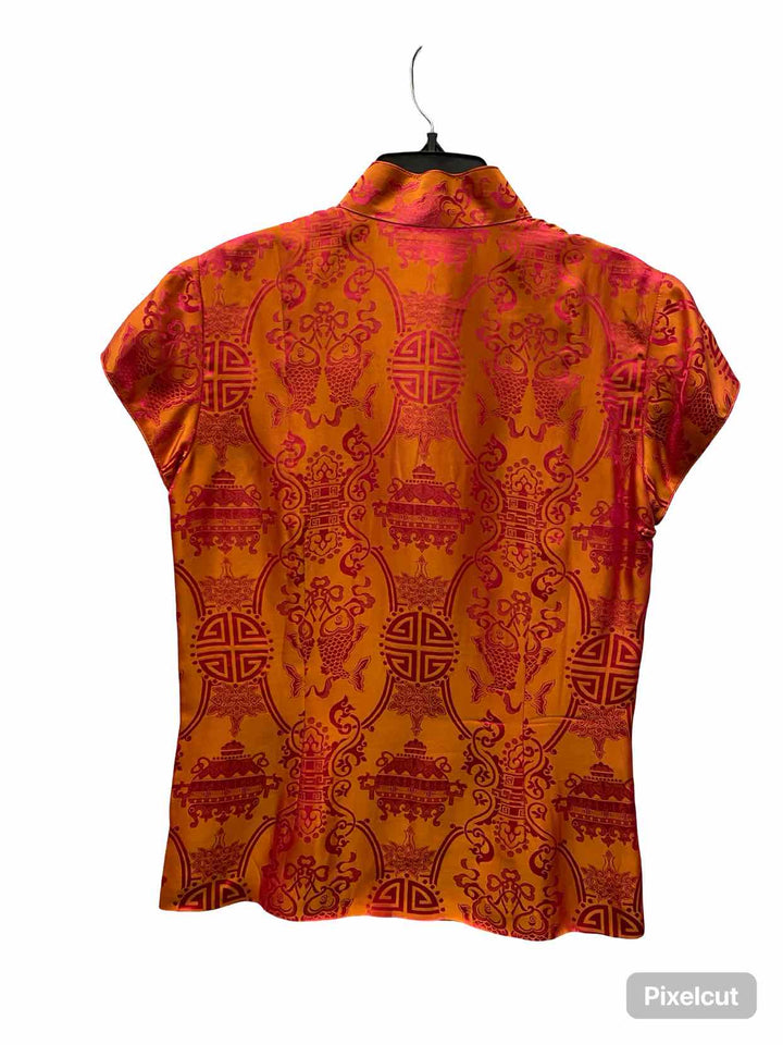 Shanghai Tang Size 12 Orange Silk Blend Short Sleeve Shirts