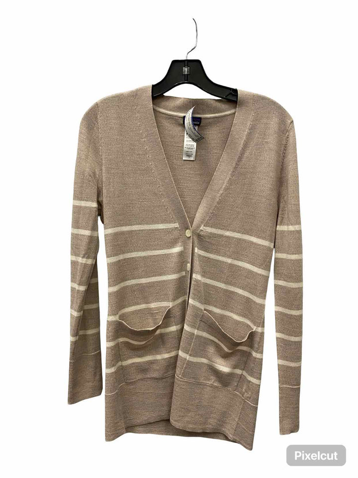 Patagonia Size S Beige White Stripes 100% Merino Wool Sweater