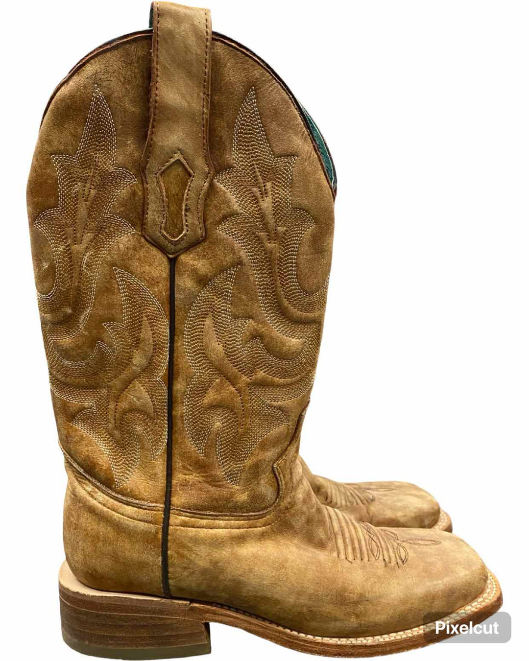 Corral Shoe Size 7 Sand Leather Embroidery Wide Square Toe Western Boots(knee)