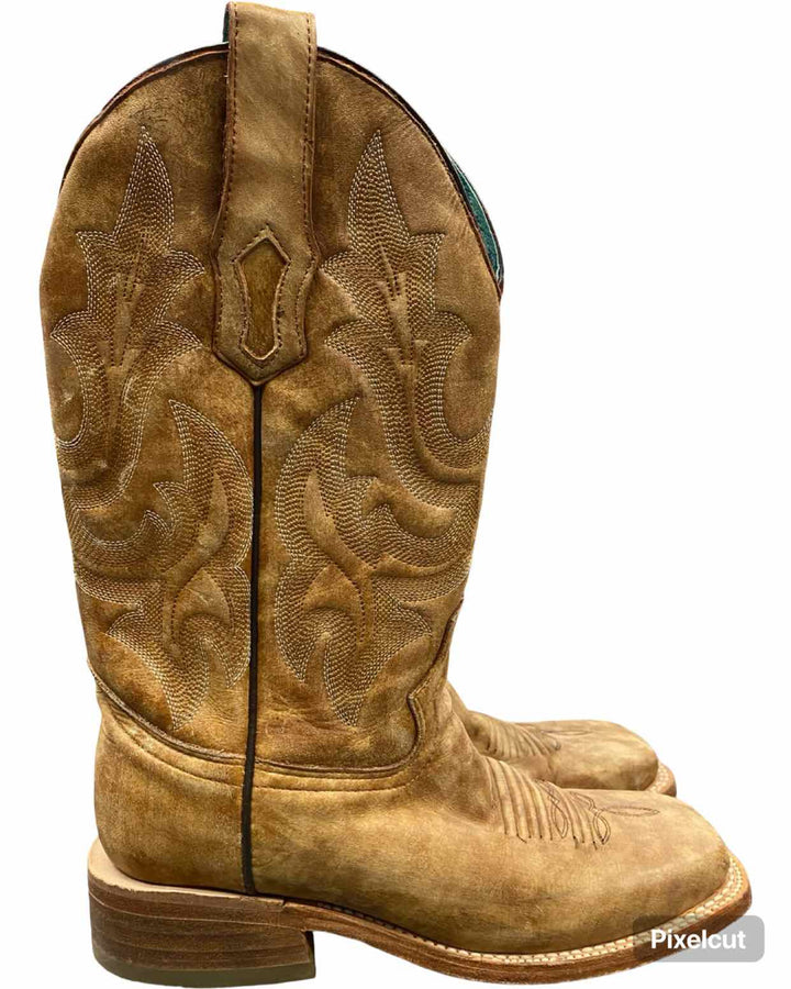 Corral Shoe Size 7 Sand Leather Embroidery Wide Square Toe Western Boots(knee)