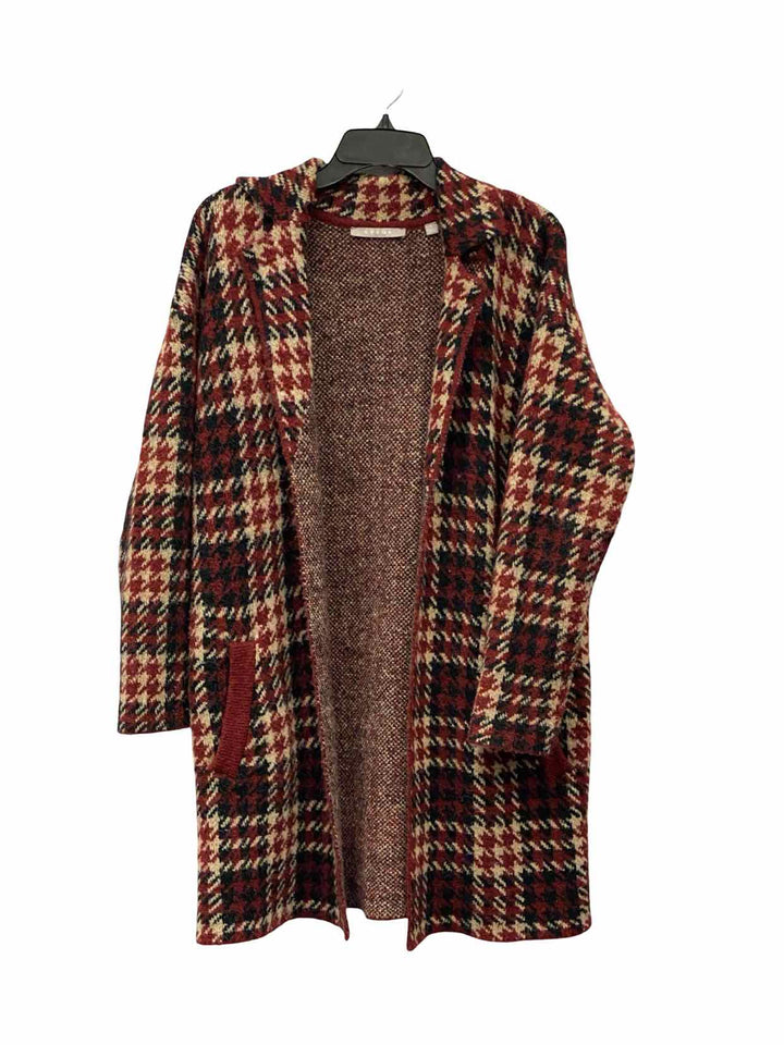 Cyrus Size S Red Black & Beige Houndstooth Sweater