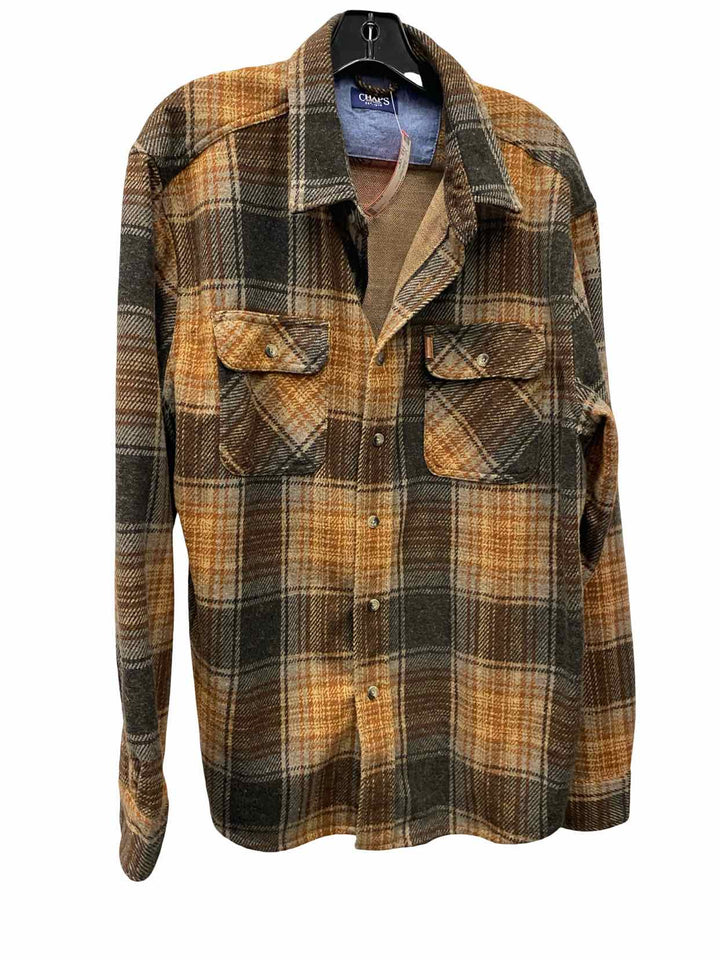 CHAPS Size 1X Brown Plaid Long Sleeve Shirts