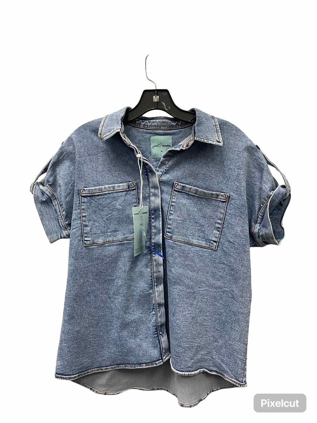Love Trends Size M Blue Denim Short Sleeve Shirts