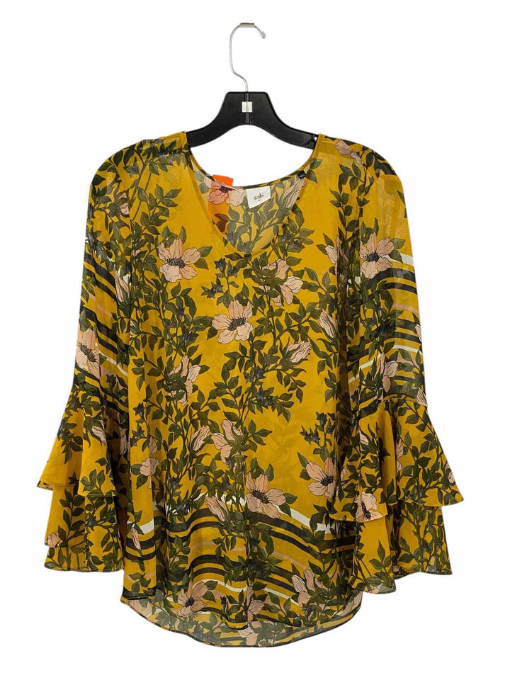 Cabi Size M Yellow Green Floral Long Sleeve Shirts