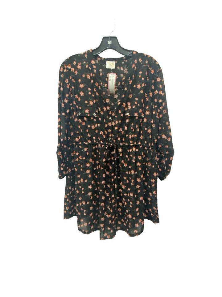 SirenLily Size 1X Black Pink Floral Long Sleeve Shirts