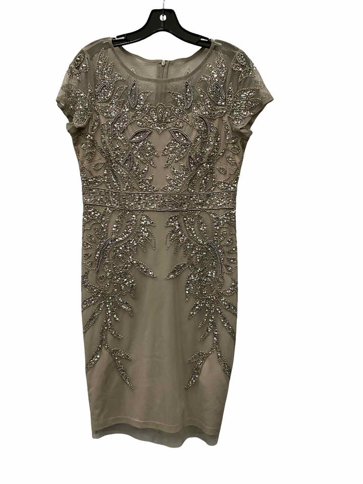 Adriana Papell Size 10 Grey Beaded Dress