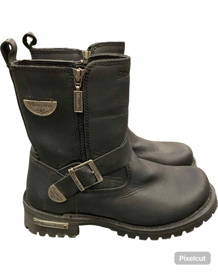 Milwaukee Shoe Size 38 Black Leather Biker Boots(Ankle)