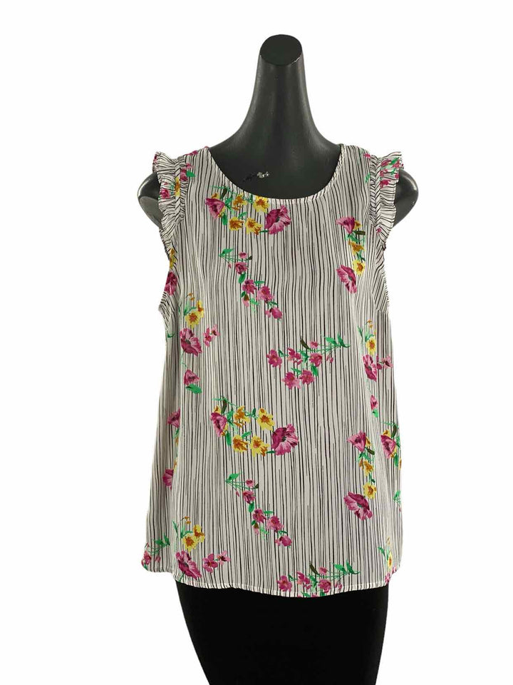 Elle Size L white & black Pink Striped, Flowers Tank Top