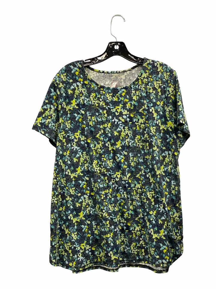 J Jill Size L Blue Green Floral Shirttail T-shirt