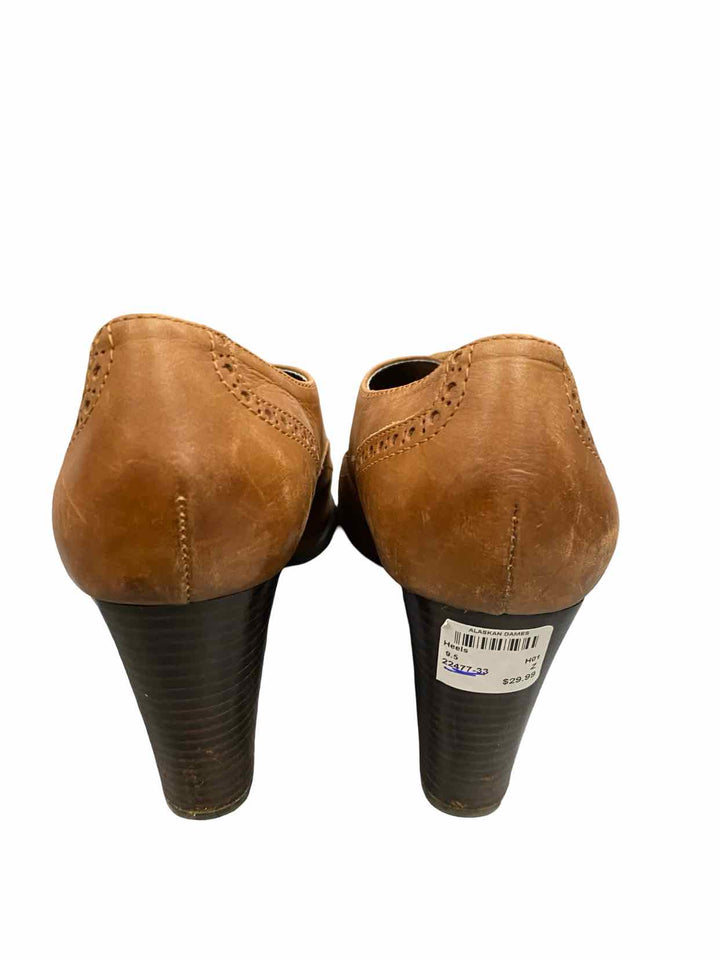 Franco Sarto Shoe Size 9.5 Brown Leather Oxford Brogue Lace-Up Heels