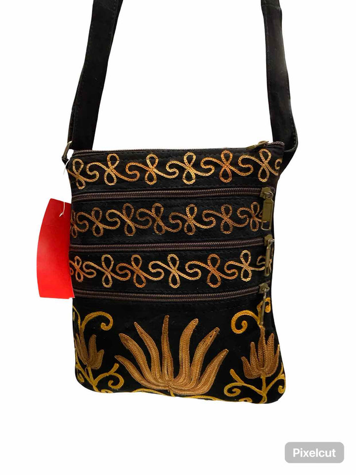 Black Embroidered Floral Purse