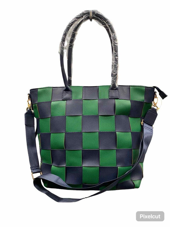 Pretty Simple Navy Courtney Checkered Tote Purse